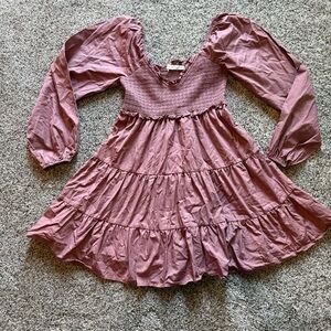 *Small Altar’d State Dress Rose stretchy Long sleeve dress puffy sleeve